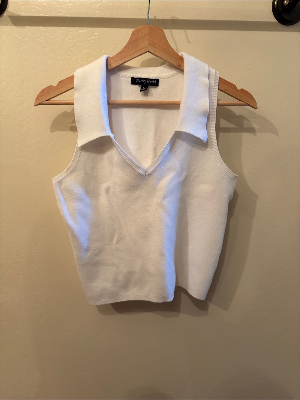dylan Cream Collared V-Neck Knit Tank Top